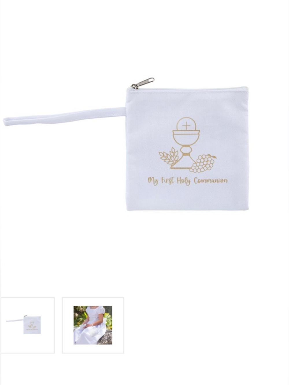 White 'My First Holy Communion' Wristlet Bag with Gold Design Catholic girls new